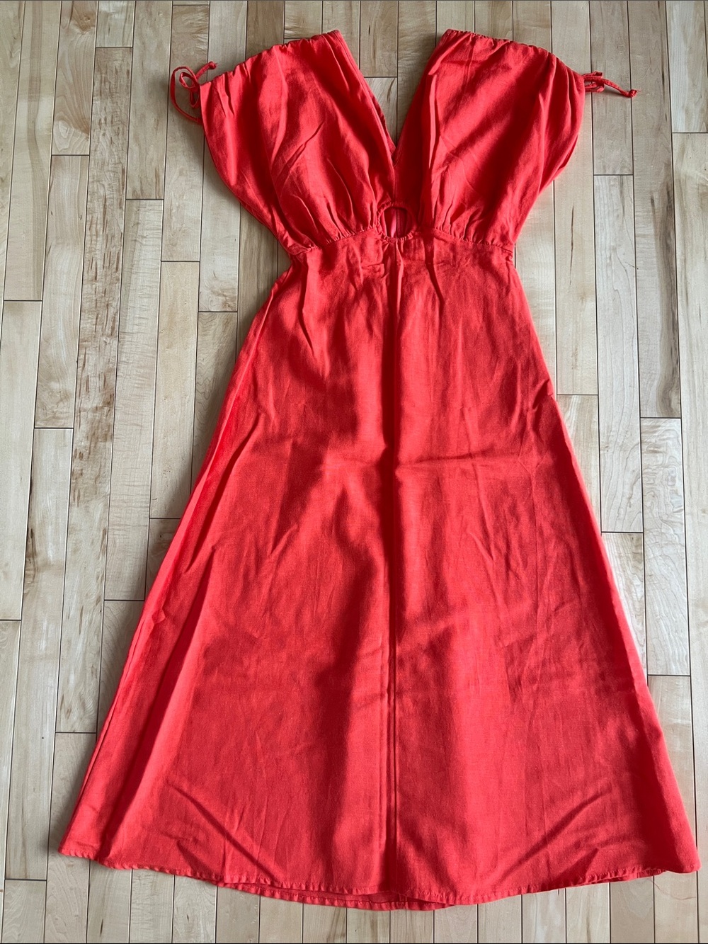 Sincerely Jules vibrant orange red maxi dress with Cutout design